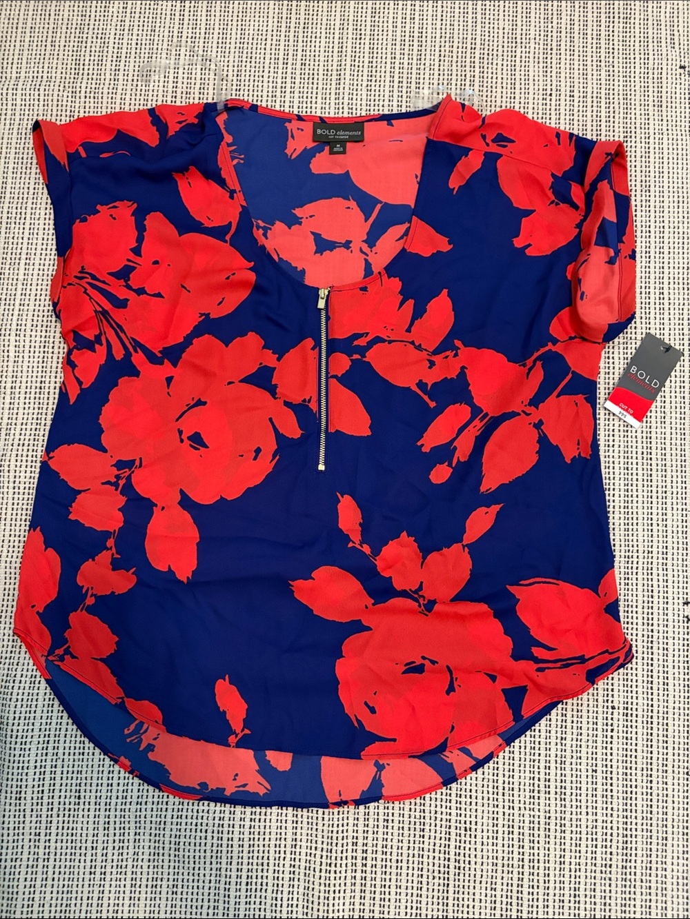 BOLD elements Navy Blue Blouse with Floral Print and Zip